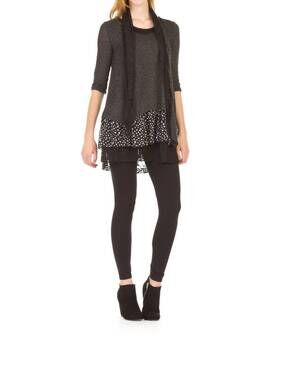 NEW PAPILLON chevron dress with multi layered hem & scarf in grey
